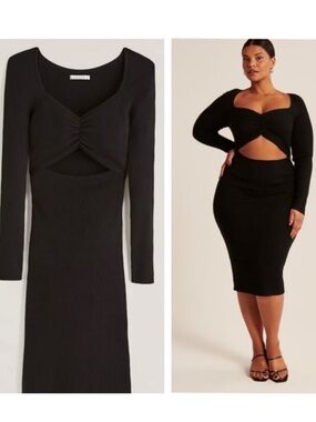 Abercrombie & Fitch Black Ribbed Cutout Midi Sweater Dress